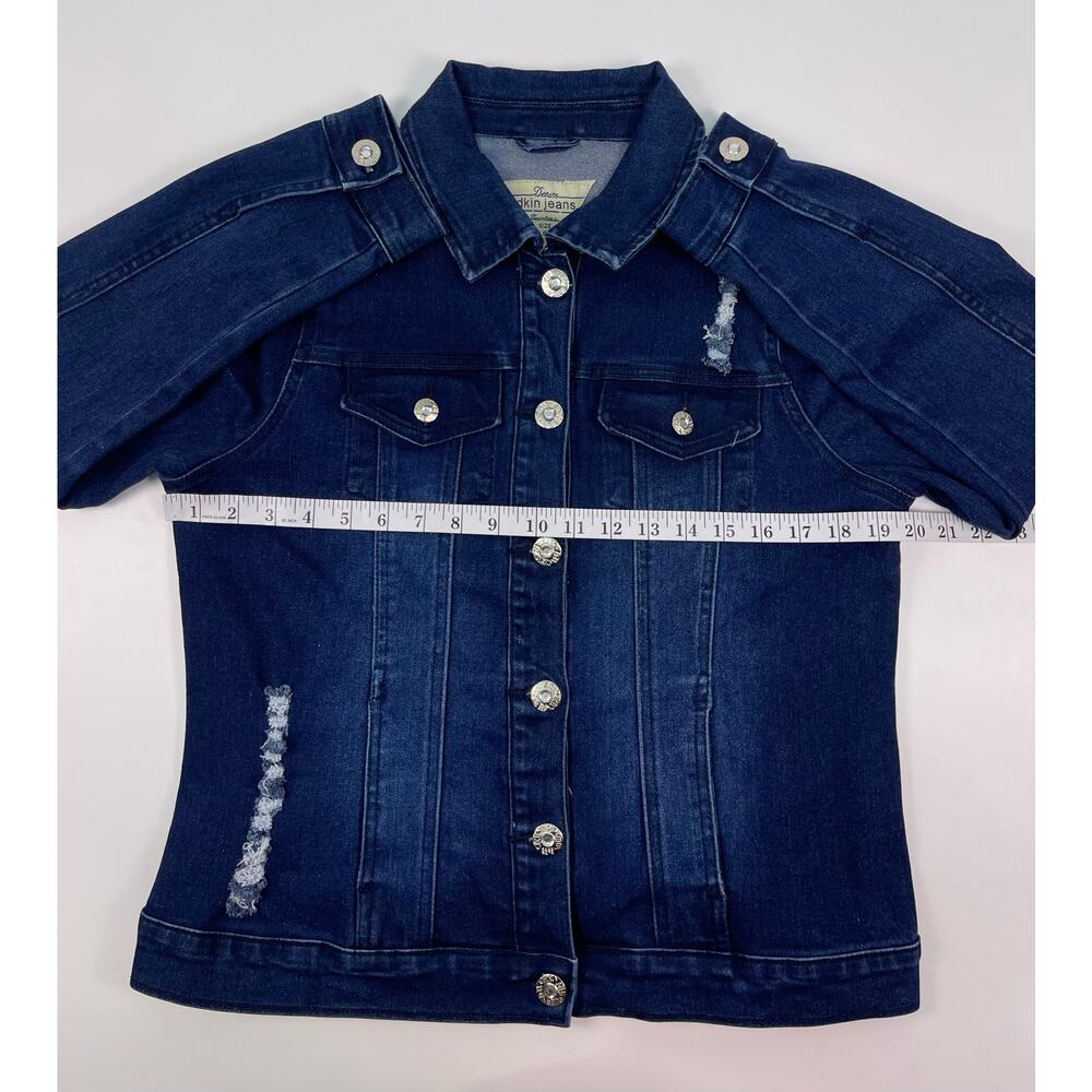 Dkin Jeans Dark Wash distressed Denim Jacket Size Small - Picture 10 of 10